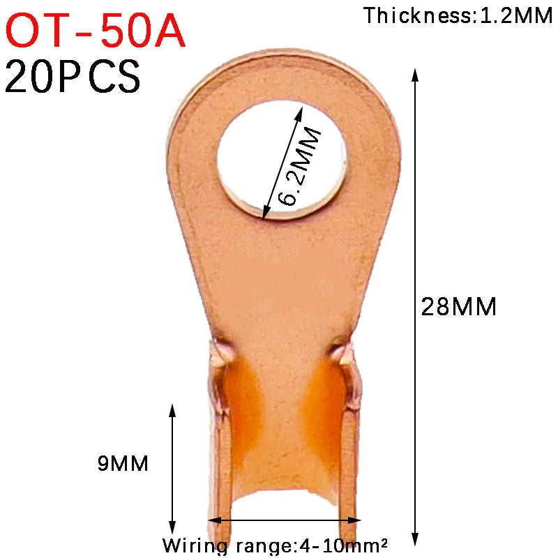 10/20/50/68/100pcs Copper Battery Cable Connector Terminal Open Lugs Wire Terminals Mayitr OT-3A OT-10A OT-20A OT-40A OT-60A