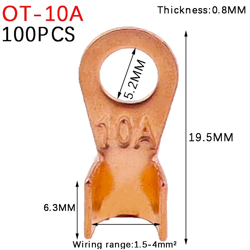 10/20/50/68/100pcs Copper Battery Cable Connector Terminal Open Lugs Wire Terminals Mayitr OT-3A OT-10A OT-20A OT-40A OT-60A