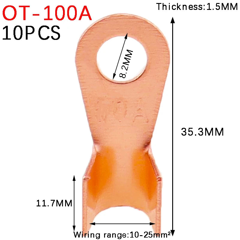 10/20/50/68/100pcs Copper Battery Cable Connector Terminal Open Lugs Wire Terminals Mayitr OT-3A OT-10A OT-20A OT-40A OT-60A