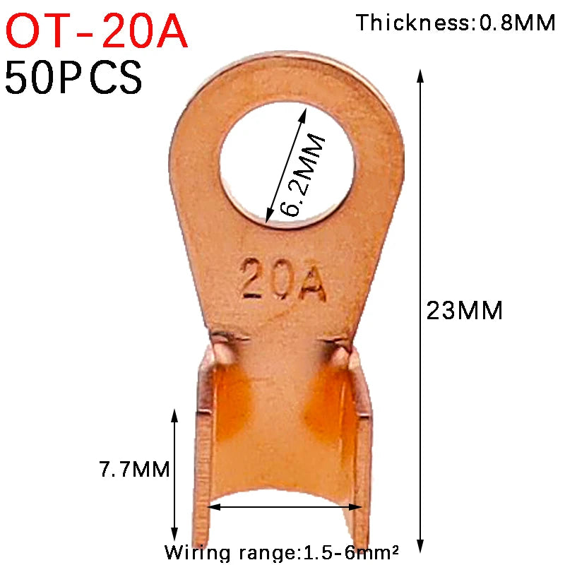 10/20/50/68/100pcs Copper Battery Cable Connector Terminal Open Lugs Wire Terminals Mayitr OT-3A OT-10A OT-20A OT-40A OT-60A