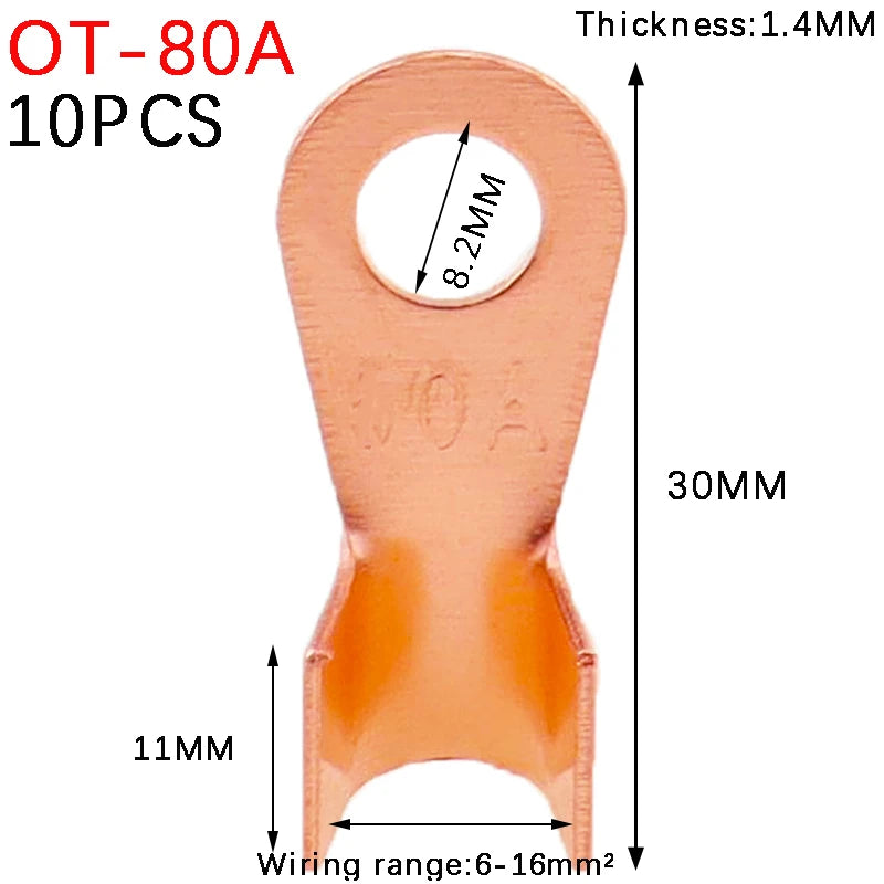 10/20/50/68/100pcs Copper Battery Cable Connector Terminal Open Lugs Wire Terminals Mayitr OT-3A OT-10A OT-20A OT-40A OT-60A